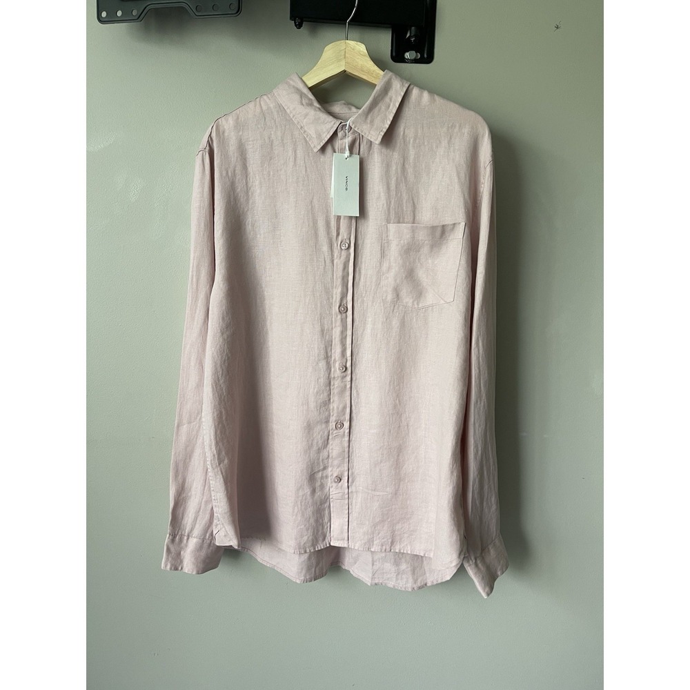 Vince. Men's Pink Shirt Size L Classic Fit Long Sleeve 100% Linen NWT